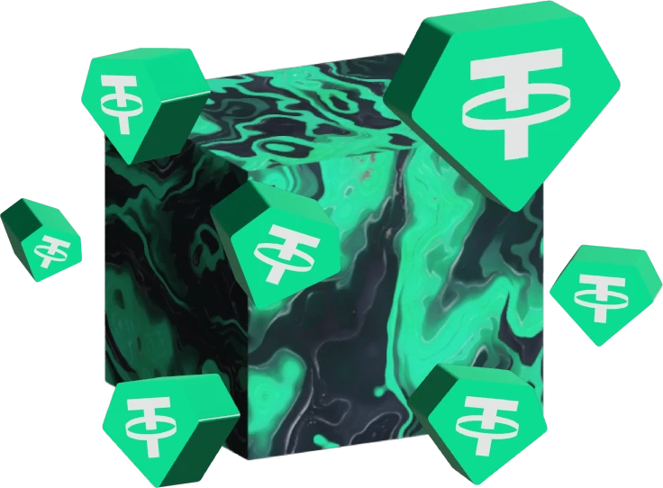 Cubo 3D con diamantes USDT